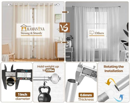 KAMANINA 1 Inch Curtain Rods for Windows 72 to 144 Inch, Silver Drapery Rod - color: Light Silver, size: 72-144"