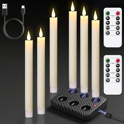 GenSwin Rechargeable Flameless Taper Candles Charging Base & 2 Remote Ivory - color: Ivory-A