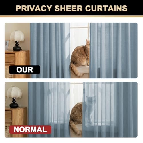 PrinceDeco Linen Semi Sheer Curtains for Bedroom/Living Room,52x63,Blue - color: Blue, size: 52"W x 63"L (Pack of 2)
