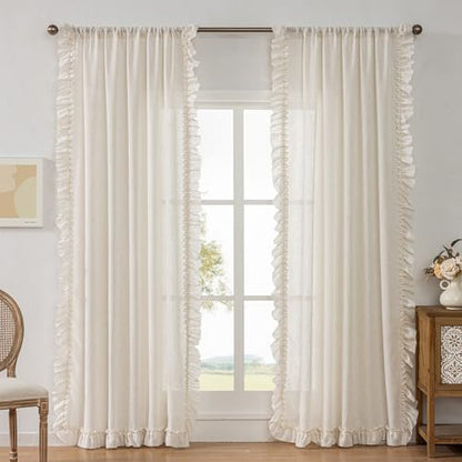 TERLYTEX Linen Ruffle Curtains for Living Room 58 x 72 Inch, 2 Panels - color: Natural Linen, size: 58"W x 72"L (Pack of 2)