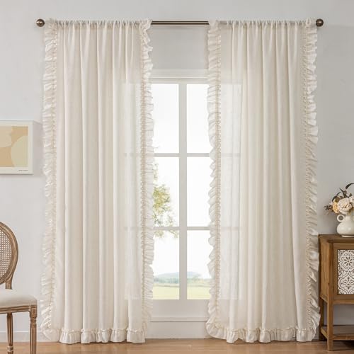 TERLYTEX Natural Linen Curtains with Ruffled Edges 47 x 90 Inch, 2 Panels - color: Natural Linen, size: 47"W x 90"L (Pack of 2)