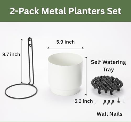 Self-Watering Wall Planters for Indoor Outdoor Plants (5.9 inch) - color: White