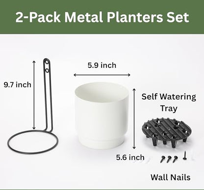 Self-Watering Wall Planters for Indoor Outdoor Plants (5.9 inch) - color: White