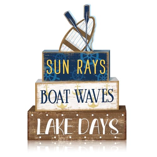 Britimes Tiered Tray Decor Set, 4 Pack, Wooden, Lake Boat - style: Boat