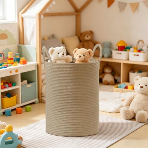100L Extra Large Tall Cotton Rope Laundry Basket with Handles, Jute - color: Jute, size: 100L