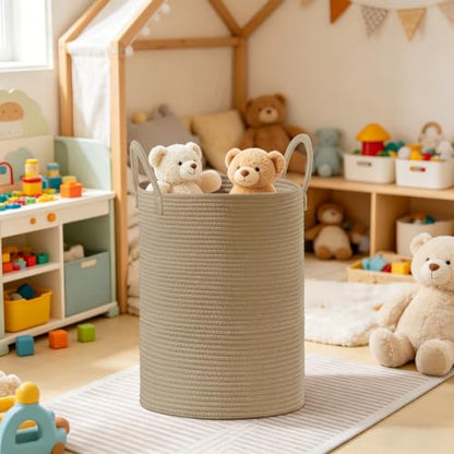 53L Tall Cotton Rope Laundry Basket with Handles, Jute - color: Jute, size: 53L