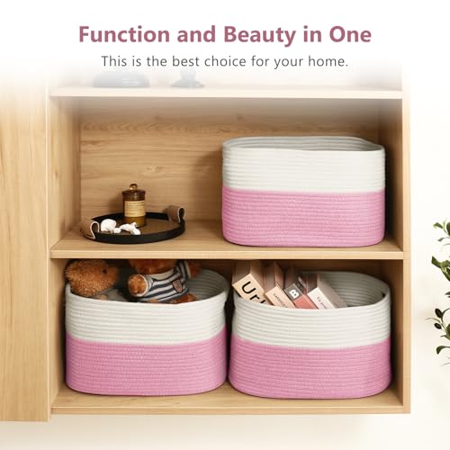 ECDYQXVU 15x10x9 Inch Woven Cotton Rope Storage Basket, 2 Pack - color: White/ Pink, size: 2 Pack