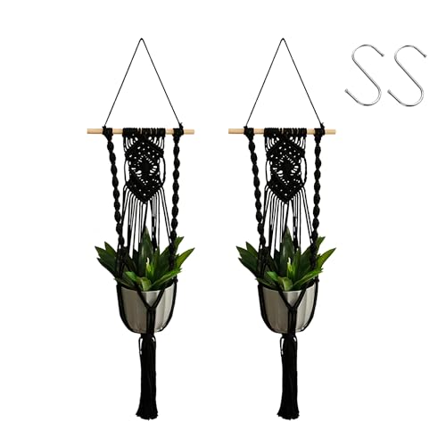 Artilady Macrame Plant Hanger Black, Boho Hanging Planter for Indoor Plants - color: Black D