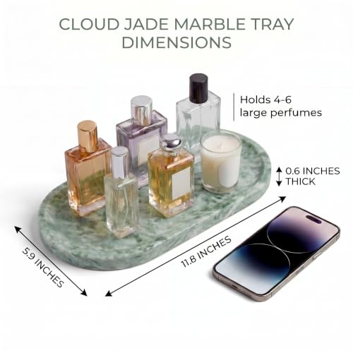 YKAJO Cloud Jade Oval Marble Tray, 11.8x5.9 Vanity Perfume Organizer Dish - color: Cloud Jade, size: 11.8" x 5.9" x 0.6"