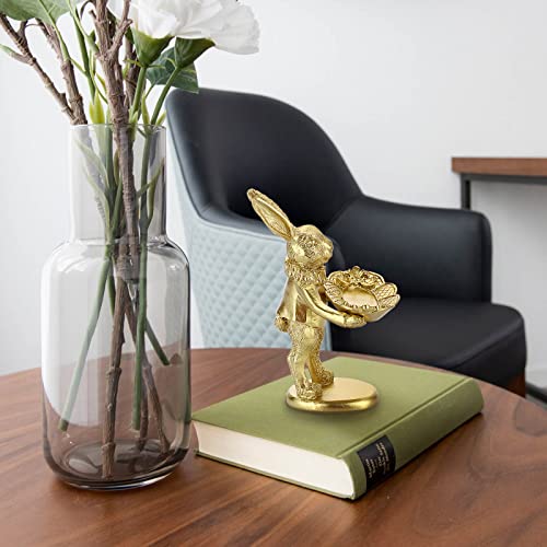 ELLDOO Small Golden Bunny Figurine Jewelry Ring Tray Decorative Serving Rabbit Statue Ornament Animal Sculpture Home Arts Desktop Accessories Table Decor, Standing Bunny - style: Standing Rabbit