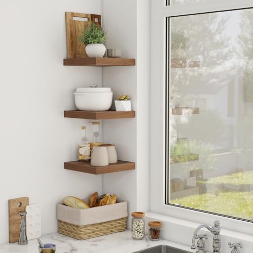 Acovy 12 Inch Floating Shelves, 12" Deep Floating Shelf Wall Mounted, 12" Wall Shelves, Rustic Deep Bookshelf, Extra Deeper Display Shelves & Storage Shelves for Bedroom, Living Room, Set of 3 - color: Walnut, size: 12"Wx12"L-3pcs