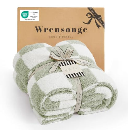 WRENSONGE Soft Checkered Throw Blanket for Couch-Cozy Warm Knitted Blankets - color: Aloe Sage, size: Throw-XL(50"x 70")