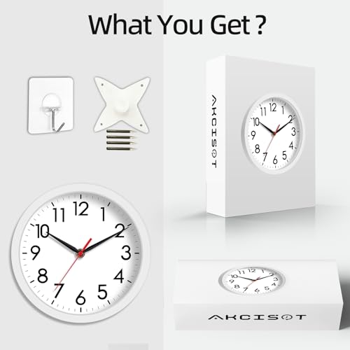 AKCISOT 8 Inch Wall Clock, Silent Battery Operated Analog Clock, White - color: C_white, size: 8 Inch