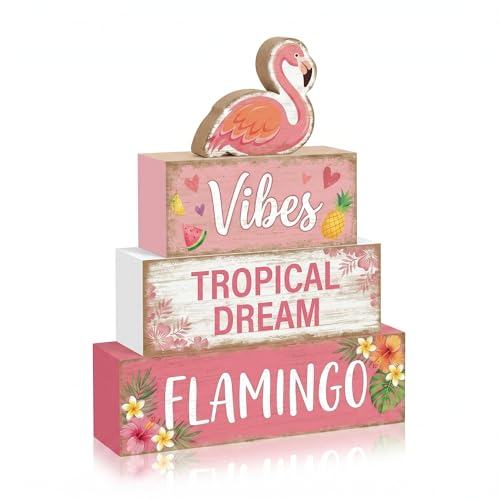 Britimes Tiered Tray Decor Set, 4 Pack, Wooden Table Sign, Flamingo Summer - style: Flamingo