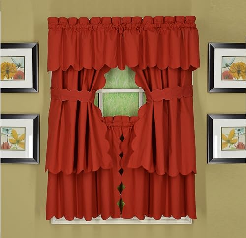 Today's Curtain, Orleans Scallop Curtain, Brick Red 24" Tier Pair, 60" W x 24" L, Brick Red - color: Brick Red, size: 60"W x 24"L (Pack of 1)
