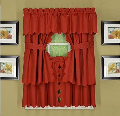 Today's Curtain, Orleans Scallop Curtain, Brick Red 24" Tier Pair, 60" W x 24" L, Brick Red - color: Brick Red, size: 60"W x 24"L (Pack of 1)