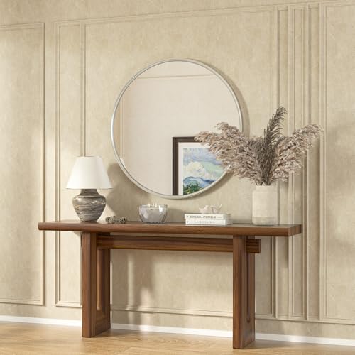 TETOTE Round Mirror 36 inch Brushed Nickel for Living Room, Bedroom, Vanity, Entryway - size: 36"L x 36"W