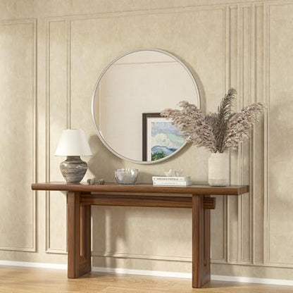 TETOTE Round Mirror 36 inch Brushed Nickel for Living Room, Bedroom, Vanity, Entryway - size: 36"L x 36"W