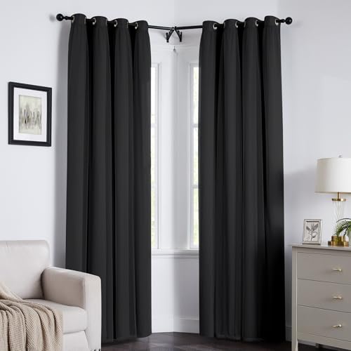 100% Blackout Curtains for Bedroom, Double Layer Black 96" L - color: Black, size: 52"W x 96"L (Pack of 2)