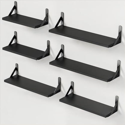 Amada Solid Paulownia Wood Wall Shelves, Medium Size, 6 Pcs, Black - color: Black, size: Medium
