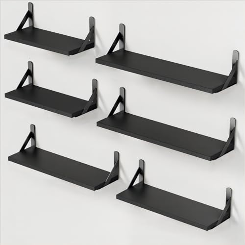 Amada Solid Paulownia Wood Wall Shelves, Medium Size, 6 Pcs, Black - color: Black, size: Medium
