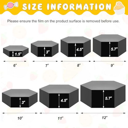 Leinuosen 7 Pcs Large Acrylic Buffet Risers, 6-12" Hexagonal, Black - color: Black, size: 6" to 12", style: Hexagonal
