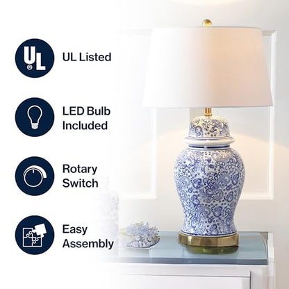 JONATHAN Y Ellis Chinoiserie Ginger Jar Table Lamp 29.5", Blue/White - color: Blue/White