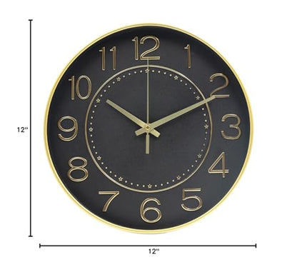 HZDHCLH 12 Inch Modern Wall Clock Battery Operated Silent Non Ticking - color: Black and Gold, size: 12 Inch