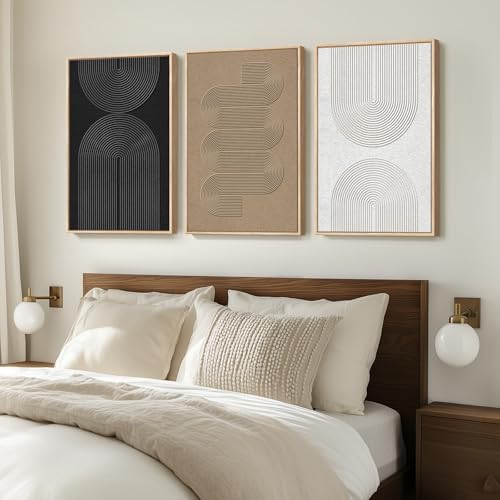 Large Framed Boho Black White Abstract Wall Art for Living Room, 24x36 In - color: Boundless Lines, size: 24" W x 36" H x 3Pcs