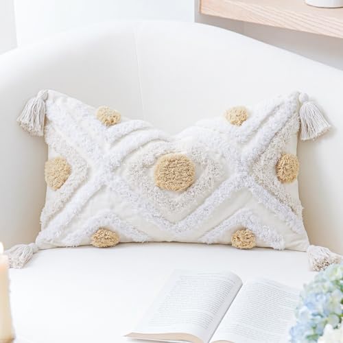 NUYECY Decorative Farmhouse Throw Pillow Covers 12 x 20,Modern Neutral Couch Pillow Cover,Cotton Checked Pattern Boho Lumbar Pillow Case Cover for Couch Bed Sofa Bedroom,Khaki&Beige&White - color: Khaki, size: 20" x 12" (Pack of 1)