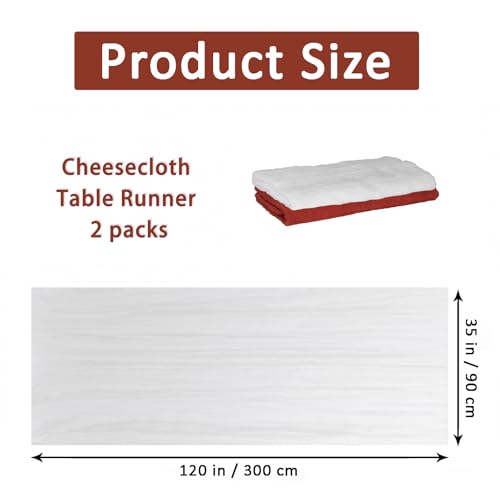 Cheesecloth Table Runner 2 Pack White and Terracotta, Boho Gauze Table Runner 10Ft 120 Inches Long for Wedding Decor, Party & Home Table Decoration - color: White and Terracotta