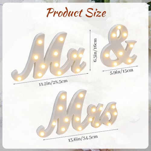 31in Light Up Mr & Mrs Sign White Wooden Letters Wedding Table Decor - color: Warm White