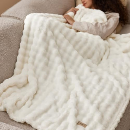 Bedsure Cloud Bubble Blanket Twin XL, College Dorm Essentials, 66"×90" - color: 01 Off White, size: Twin XL (66" X 90")