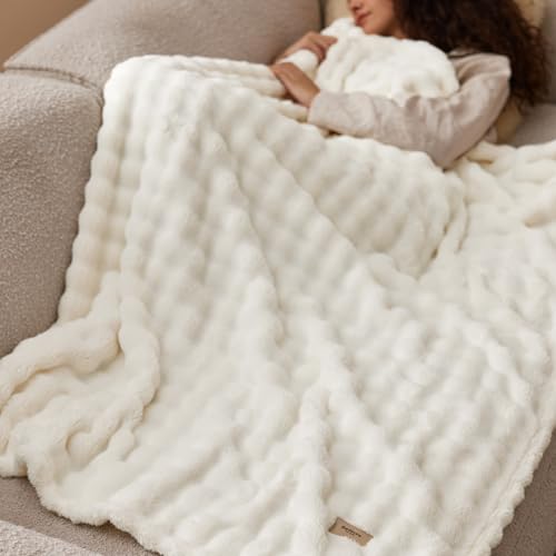Bedsure Cloud Bubble Fleece Twin Blanket for Bed, Off White, 60"×80" - color: 01 Off White, size: Twin (60" X 80")