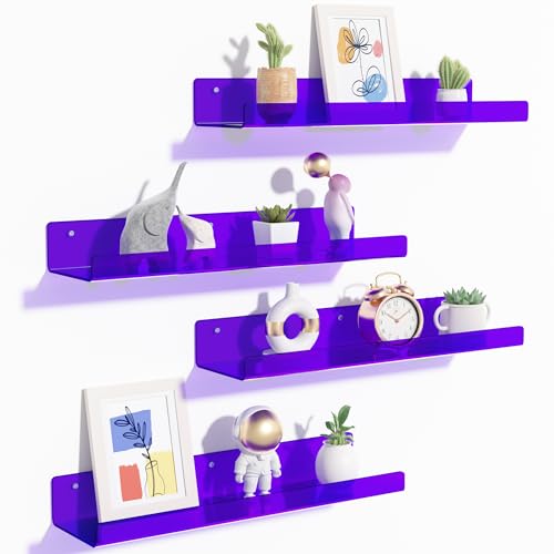 upsimples 4 Pcs 15" Acrylic Shelves for Wall Decor and Display, Purple - color: Purple
