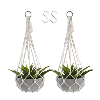 Artilady Plant Hanger Macrame, Hanging Planter for Indoor Plants Holder - color: White a