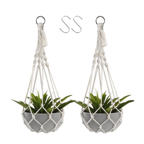 Artilady Plant Hanger Macrame, Hanging Planter for Indoor Plants Holder - color: White a