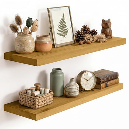 Solid Wood Floating Shelves for Wall 30 inch,Natural Wooden Shelf Set of 2 - color: Natural, size: 30inches-2P