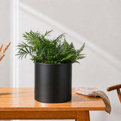 7 Inch Black Metal Plant Pot with Drainage Hole, Indoor Outdoor - color: Black