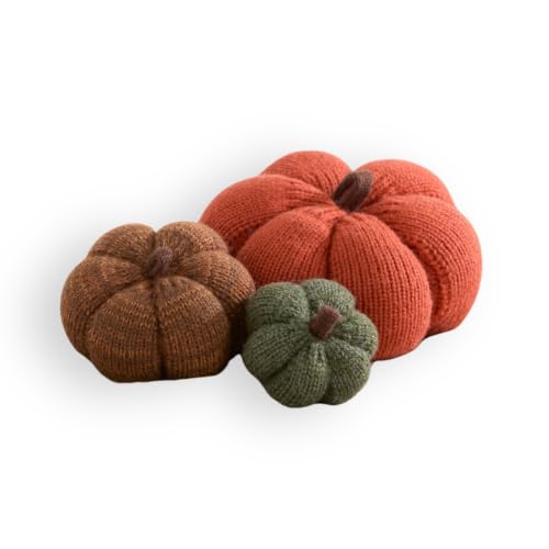 Set of 3 Multi-size Cozy Knit Pumpkins (Orange Large Multi-size set) - color: Orange Large Multi-size