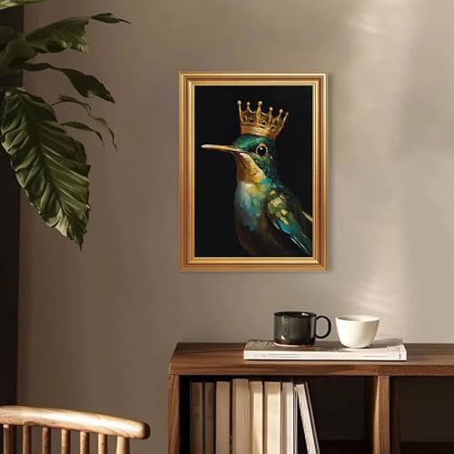 EJPFOGV Luxury Hummingbird with crown Framed Canvas Wall Art 12x16 inches - color: Crown, size: 16"L x 12"W