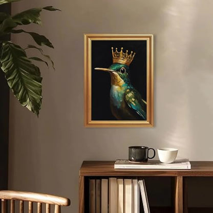 EJPFOGV Luxury Hummingbird with crown Framed Canvas Wall Art 12x16 inches - color: Crown, size: 16"L x 12"W