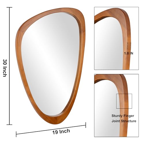 BOMINICA Asymmetrical Mirror 19x30 Inch Irregular Wooden Framed Wall Mirror - color: Wood, size: 30"L x 19"W