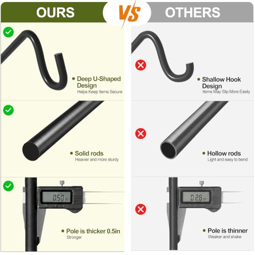 MIXXIDEA Heavy Duty Extended Reach Wall Mounted Deck Hook Wall Pole,Bracket Direction and Length Adjustable Plant Bracket for Bird Feeders, Planters, Suet Baskets, Lanterns, Wind Chimes,Black - size: 43in Long Wall Mounted Hook-1 Pack