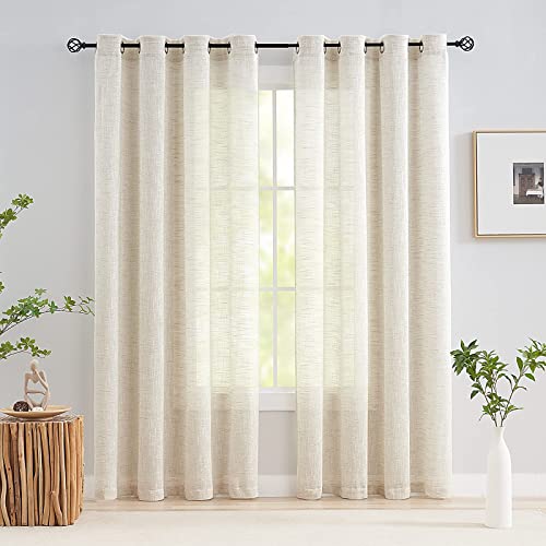 Linen Textured Semi Sheer Curtains 45inch Natural Beige Rustic Farmhouse 2 - color: Natural - Grommet Top, size: 52"W x 45"L (Pack of 2)