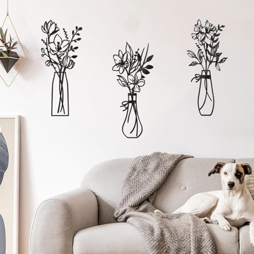 Zzbakress 3 Pieces Metal Flowers Wall Art for Bathroom (Black) - color: Black