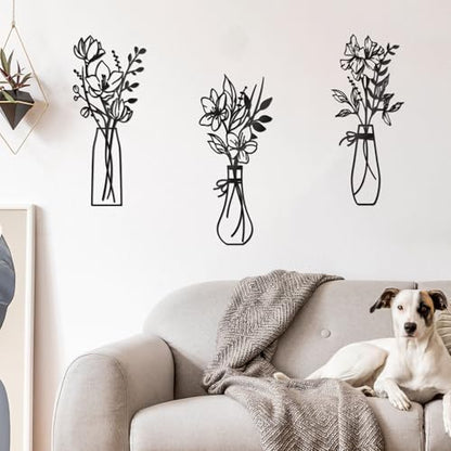Zzbakress 3 Pieces Metal Flowers Wall Art for Bathroom (Black) - color: Black