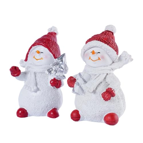 2-Piece Winter Home Decor Resin Snowman Figurines, Red - color: Snowman-red