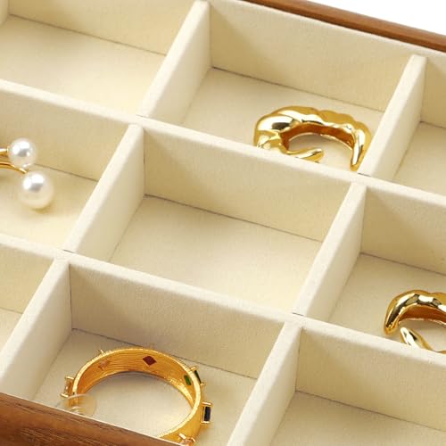 Oirlv Wood 12-Compartment Jewelry Tray - color: Cream, size: 12 grid