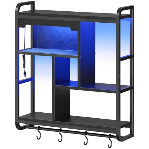 HOOBRO Gaming Floating Shelves for Wall, 26.4" LED Wall Shelf Display Rack - color: Black